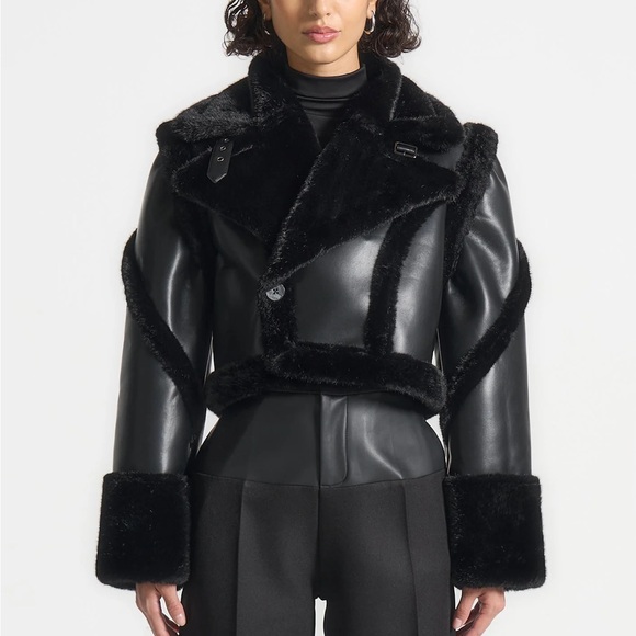 Kena Black Leather & Plush 2-in-1 Gilet Jacket - Picture 2 of 7